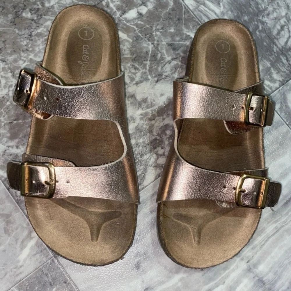 Cat & Jack Drew Girls Rose Gold Double Buckle Footbed Sandals Size 1